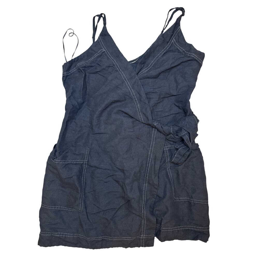 Urban Outfitters Black Wrap Dress Linen and Viscose Medium